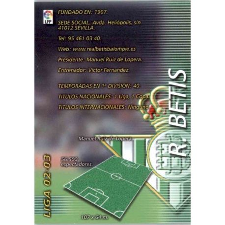 Indice Betis 73 Megafichas 2002-03