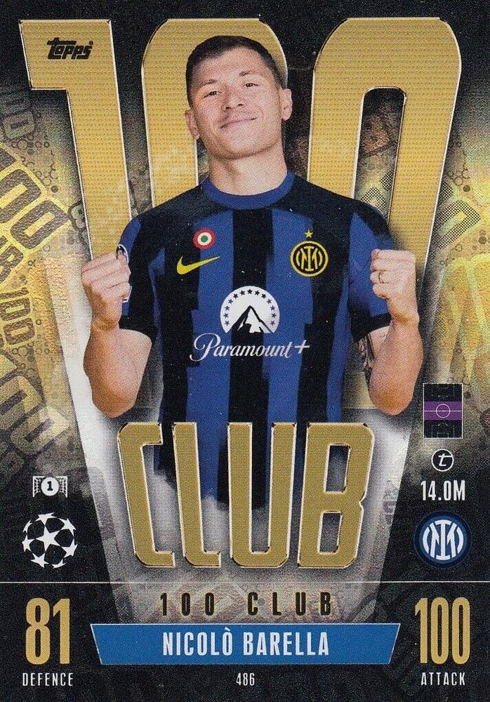 Buy Cards Nicolò Barella Inter Milan 100 Club Match Attax UCC 2023/24 Topps UCC Nicolo Barella 1/1 FoilFractor