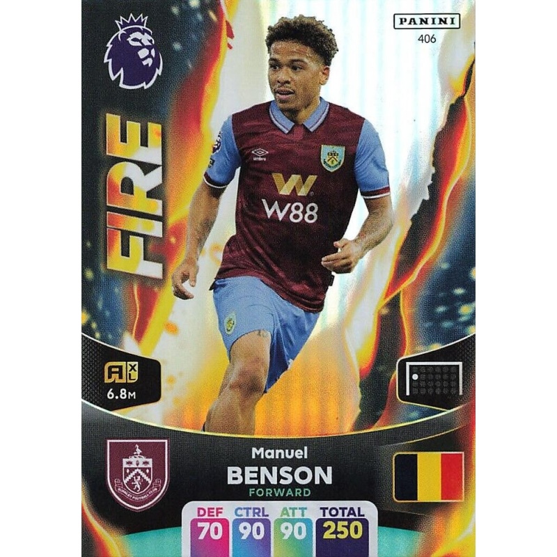 💥PANINI ADRENALYN XL PREMIER LEAGUE 2024 #406 MANUEL BENSON FIRE BURNLEY