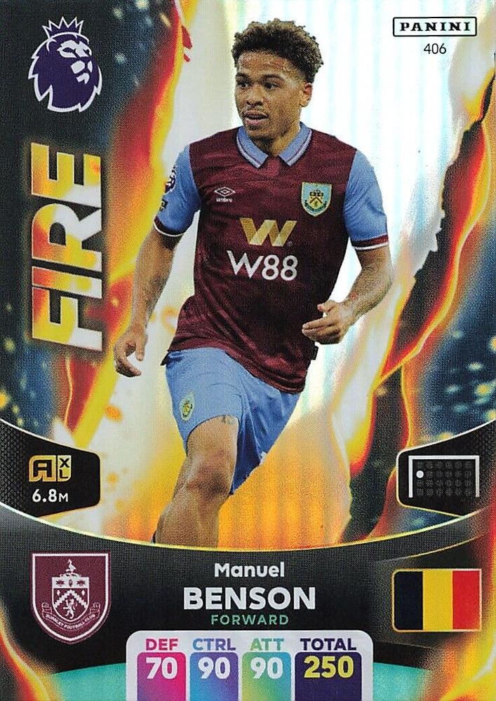 💥PANINI ADRENALYN XL PREMIER LEAGUE 2024 #406 MANUEL BENSON FIRE BURNLEY