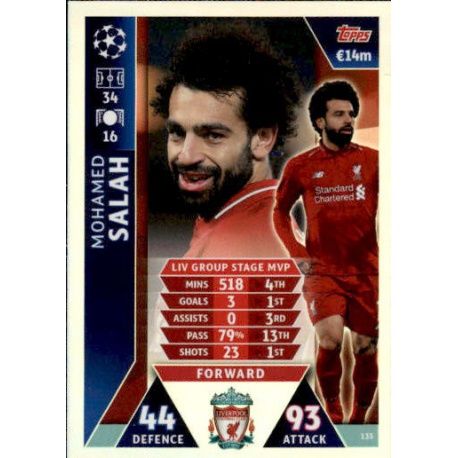 Salah UCL Group Stage MVP UP135 Match Attax Champions 2018-19