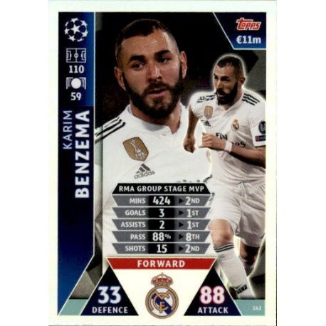 Benzema UCL Group Stage MVP UP142 Match Attax Champions 2018-19