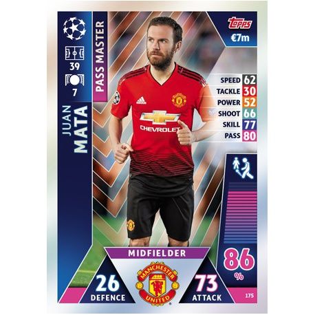 Juan Mata - Pass Master Manchester United 175 Match Attax Champions 2018-19