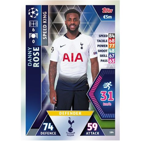 Danny Rose - Speed King Tottenham Hotspur 184 Match Attax Champions 2018-19