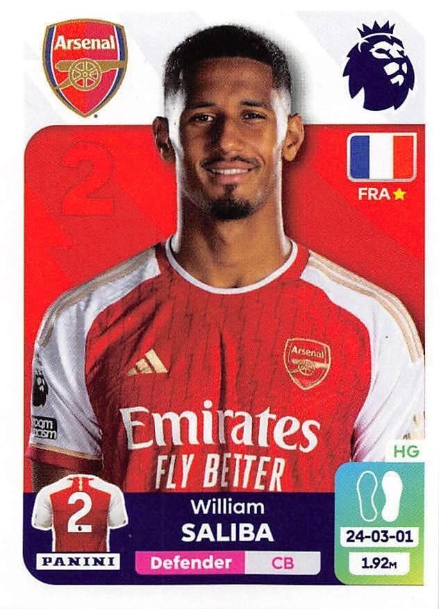 Carte Trading William Saliba – Panini Immaculée 2023-24, Magnifique Souvenir 05/49, #MG-WS