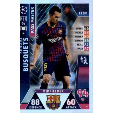 Sergio Busquets - Pass Master Barcelona 10 Match Attax Champions 2018-19