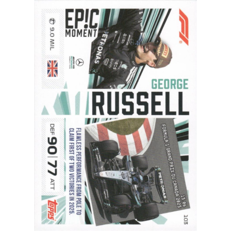 Encuentra George Russell Epic Moments Cartas F1 Turbo Attax 2026