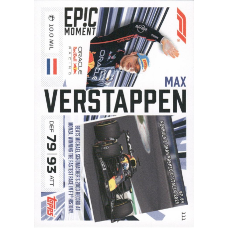 Añade a tu colección Max Verstappen Epic Moments Cards Formula 1 Turbo Attax 2026