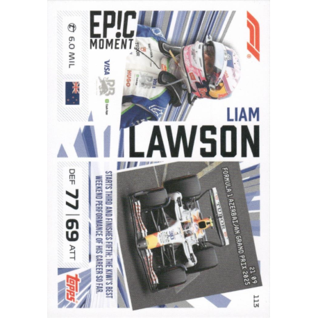 Get yours Liam Lawson Epic Moments Topps F1 Cards Turbo Attax 2026