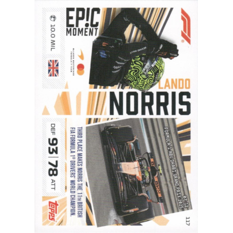 Completa tu colección Lando Norris Epic Moments F1 Cards Topps Turbo Attax 2026