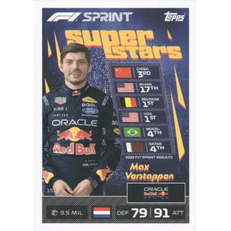 Busca y compra Max Verstappen 2025 F1 Sprint Superstars Colección Turbo Attax 2026