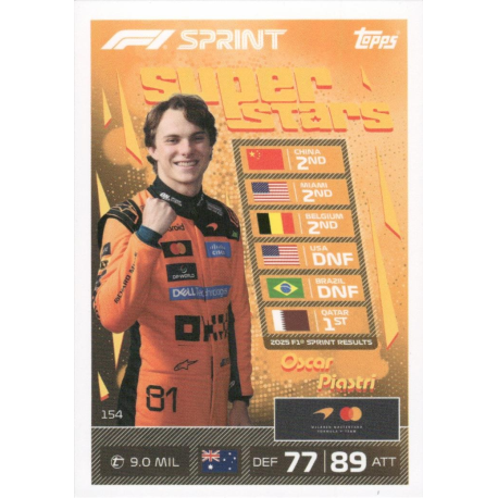 Añade a tu colección Oscar Piastri 2025 F1 Sprint Superstars Topps Formula 1 Turbo Attax 2026