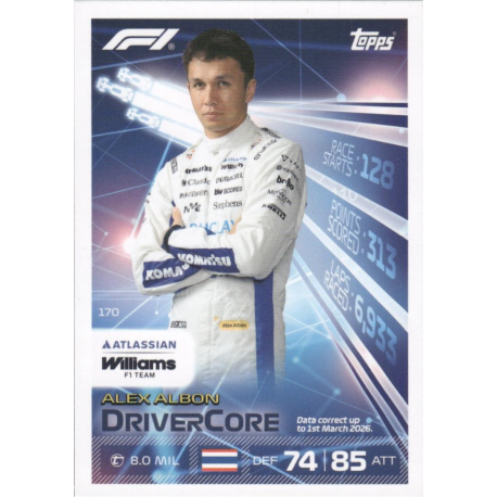 Get Alex Albon Drivercore Topps Formula 1 Turbo Attax 2026