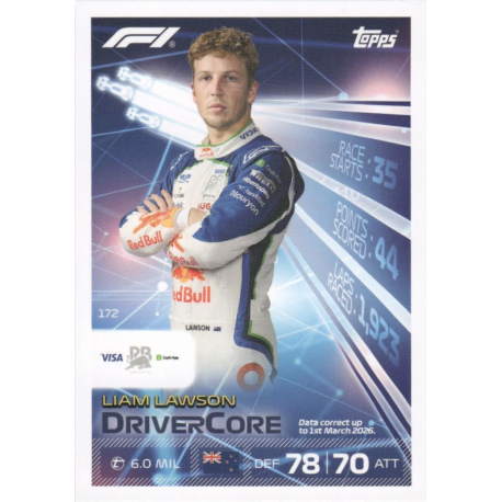 Colecciona Liam Lawson Drivercore Cartas Turbo Attax Formula 1 2026