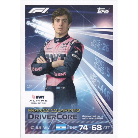 Completa tu colección Franco Colapinto Drivercore Cards Formula 1 Turbo Attax 2026