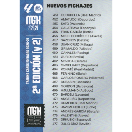 Find and Buy Cards Checklist Fichas Bis   Megacracks LaLiga Cards 2026-27