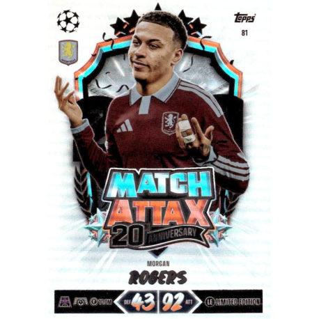 Add to your collection Morgan Rogers Match Attax 20th Anniversary Topps UEFA Match Attax 2026-27