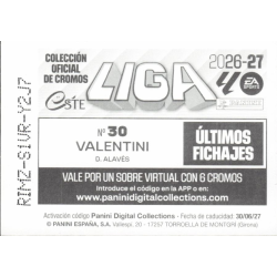 Añade cromos a tu colección Valentini Deportivo Alavés Últimos Fichajes Colección Panini Liga Este 2026-27