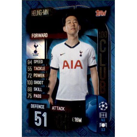 2019-20 Topps UEFA Champions League Match Attax 100 Club #CLU 10 Heung-Min Son TOTTENHAM HOTSPUR Official Futbol Soccer Trading Card Game Playing Card 