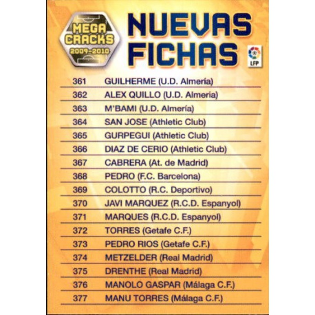 Indice Nuevas Fichas Megacracks 2009-10
