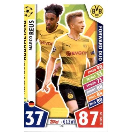 Aubameyang - Marco Reus - Forward Duo Borussia Dortmund 108 Match Attax Champions 2017-18
