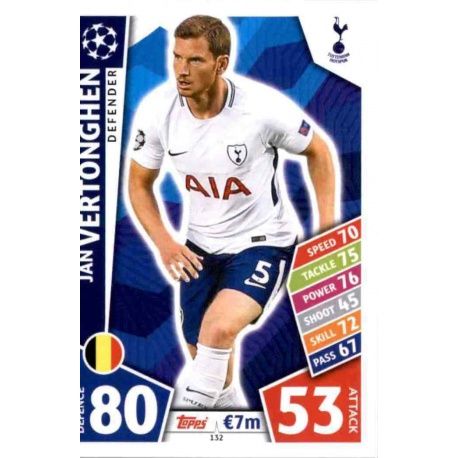 Jan Vertonghen Tottenham Hotspur 132 Match Attax Champions 2017-18