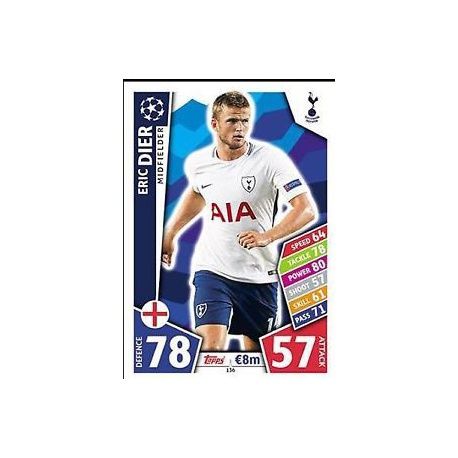 Eric Dier Tottenham Hotspur 136 Match Attax Champions 2017-18