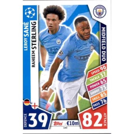 Leroy Sané - Raheem Sterling - Midfield Duo Manchester City 180 Match Attax Champions 2017-18