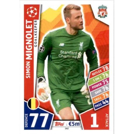 Simon Mignolet Liverpool 182 Match Attax Champions 2017-18