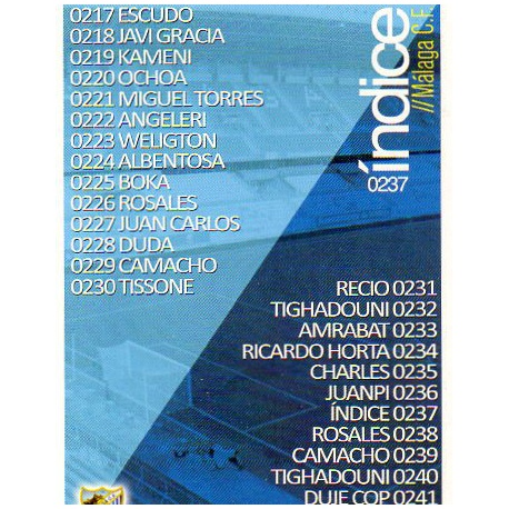 Índice Málaga 237 Las Fichas Quiz Liga 2016 Official Quiz Game Collection