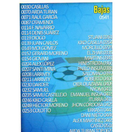 Índice de Bajas 541 Las Fichas Quiz Liga 2016 Official Quiz Game Collection