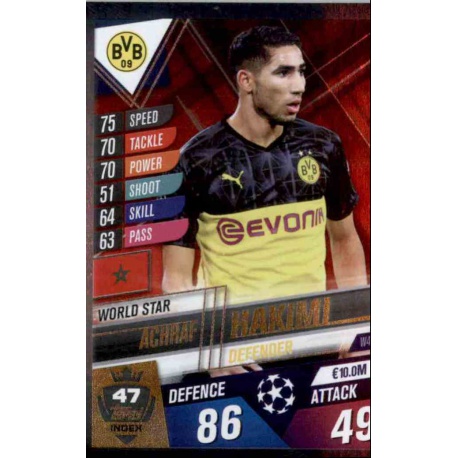 Achraf Hakimi Brussia Dortmund World Star W47 Match Attax 101 2019-20