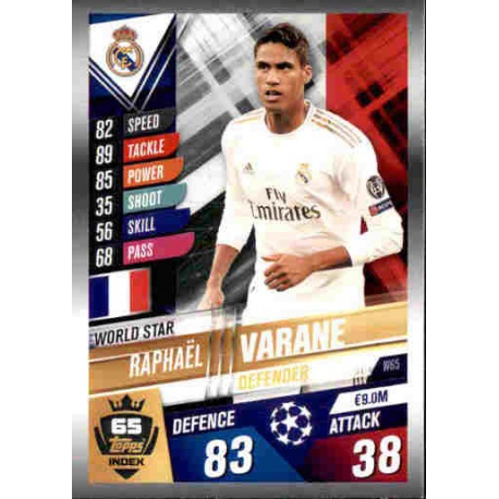 Raphaël Varane Real Madrid World Star W65 Match Attax 101 2019-20