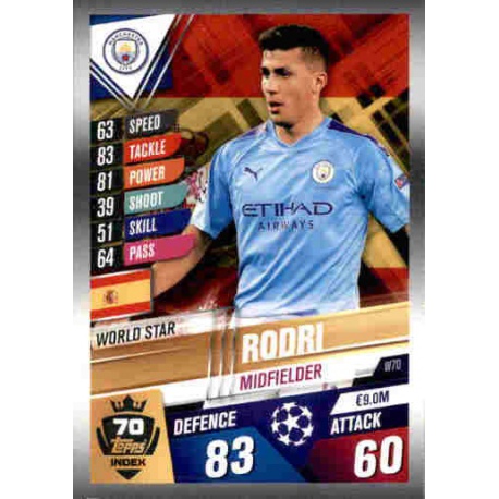 Rodri Manchester City World Star W70 Match Attax 101 2019-20