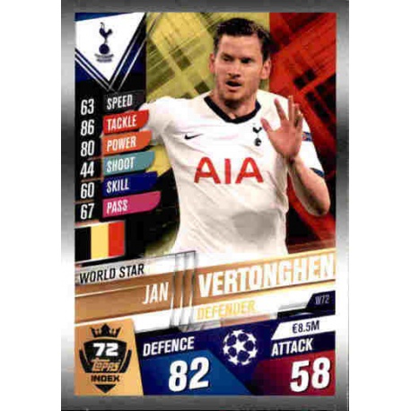 Jan Vertonghen Tottenham Hotspur World Star W72 Match Attax 101 2019-20