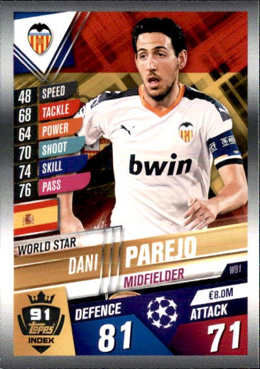 Trading Card Dani Parejo World Star Valencia Match Attax 101 Cards 2019 20