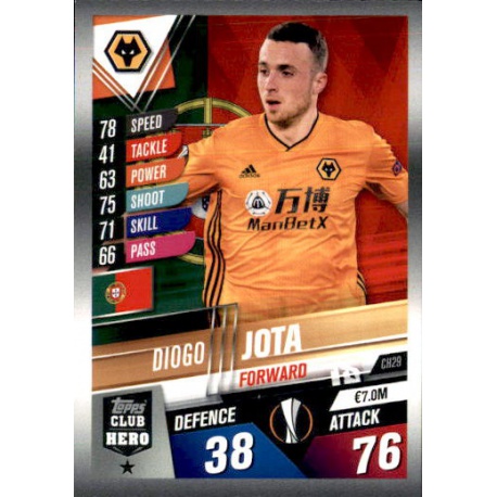 Diogo Jota Wolverhampton Wanderers Club Hero CH29 Match Attax 101 2019-20