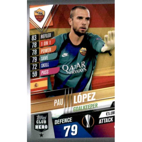 Pau López AS Roma Club Hero CH50 Match Attax 101 2019-20