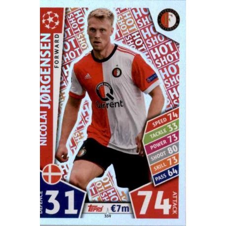 Nicolai Jørgensen - Hot Shot Feyenoord 359 Match Attax Champions 2017-18