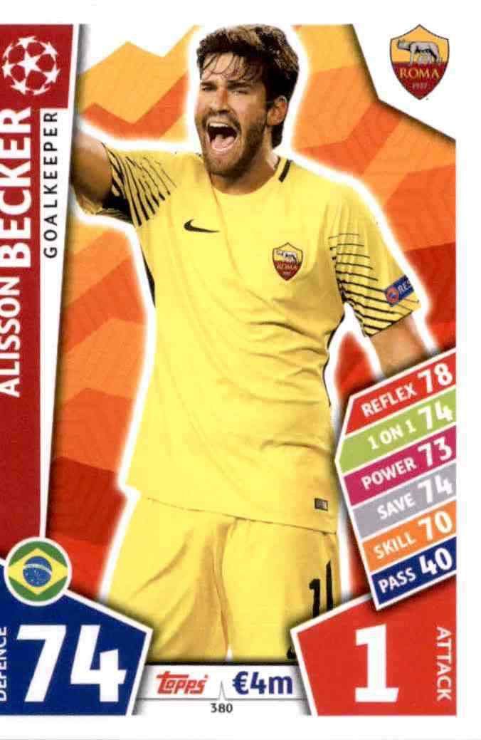 380 2017/ 2018 Match Attax Champions League Alisson Becker Rookie RC AS Roma No