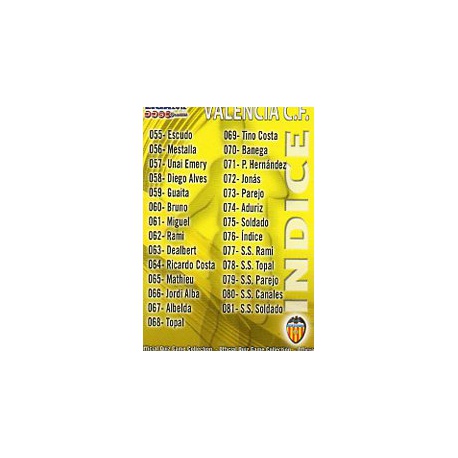 Índice Valencia 76 Las Fichas de la Liga 2012 Official Quiz Game Collection