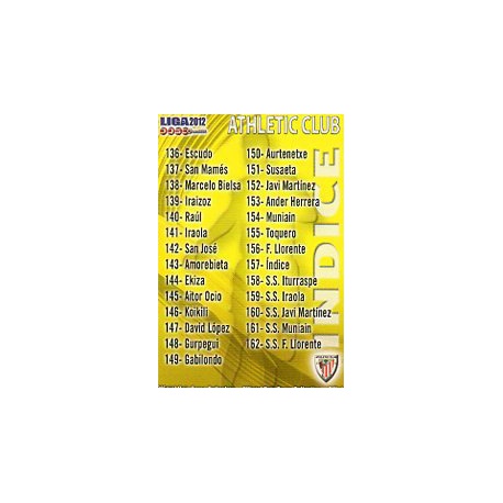 Índice Athletic Club 157 Las Fichas de la Liga 2012 Official Quiz Game Collection