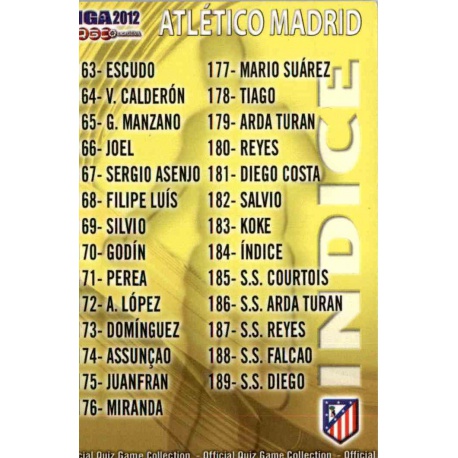 Índice Atlético Madrid 184 Las Fichas de la Liga 2012 Official Quiz Game Collection
