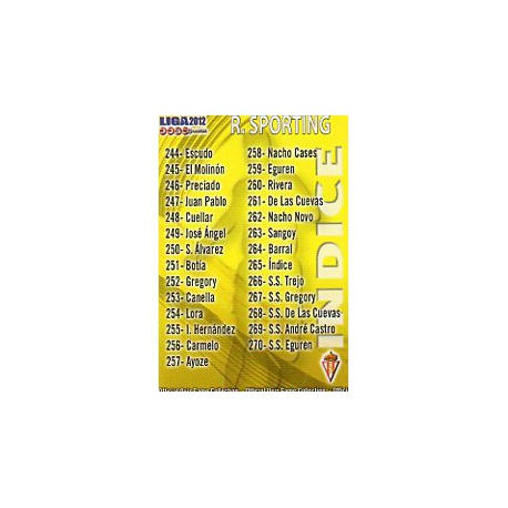 Índice Sporting Gijón 265 Las Fichas de la Liga 2012 Official Quiz Game Collection