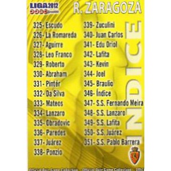 Índice Zaragoza 346 Las Fichas de la Liga 2012 Official Quiz Game Collection