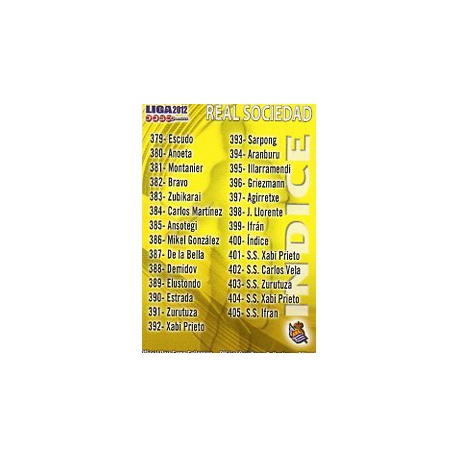 Índice Real Sociedad 400 Las Fichas de la Liga 2012 Official Quiz Game Collection