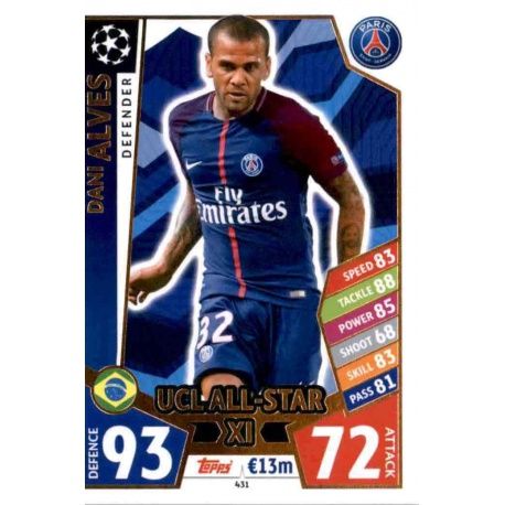 Dani Alves UCL AllStar XI 431 Match Attax Champions 2017-18