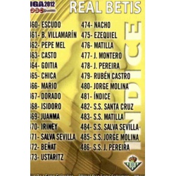 Índice Betis 481 Las Fichas de la Liga 2012 Official Quiz Game Collection