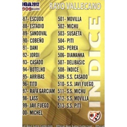 Índice Rayo Vallecano 508 Las Fichas de la Liga 2012 Official Quiz Game Collection