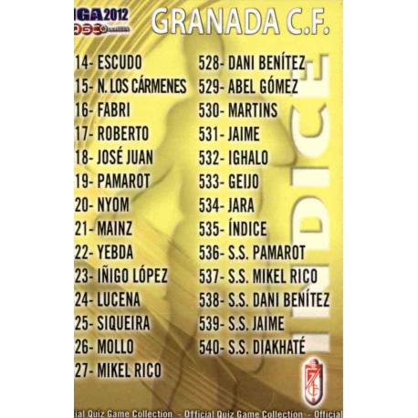 Índice Granada 535 Las Fichas de la Liga 2012 Official Quiz Game Collection